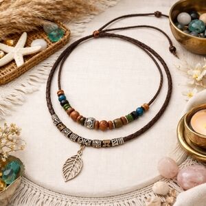 Boho Chic Layered PU Leather Necklace | Adjustable Handmade Beaded Jewelry 🌿